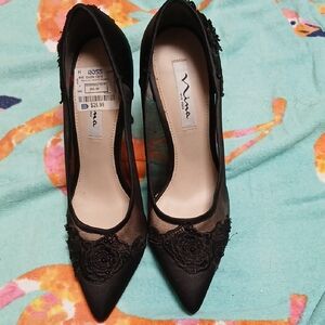 Nina Black Mesh Floral Heels